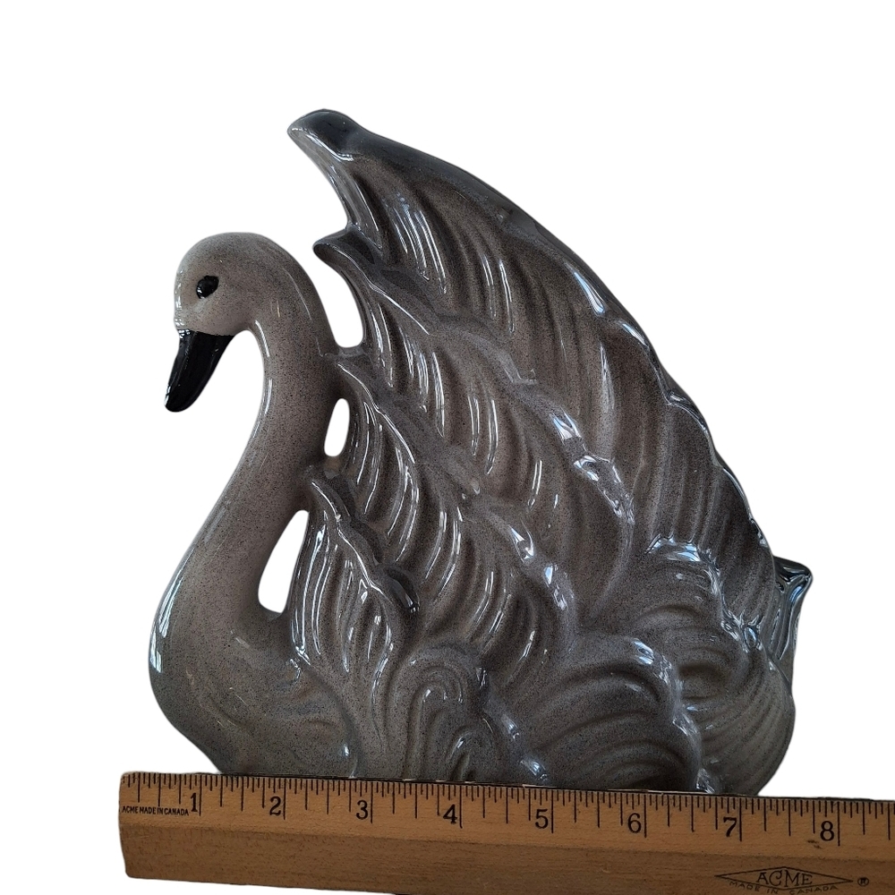 Vintage Mid Century Modern Gray Swan Figurine Planter Pottery Ceramic - Picture 9 of 10